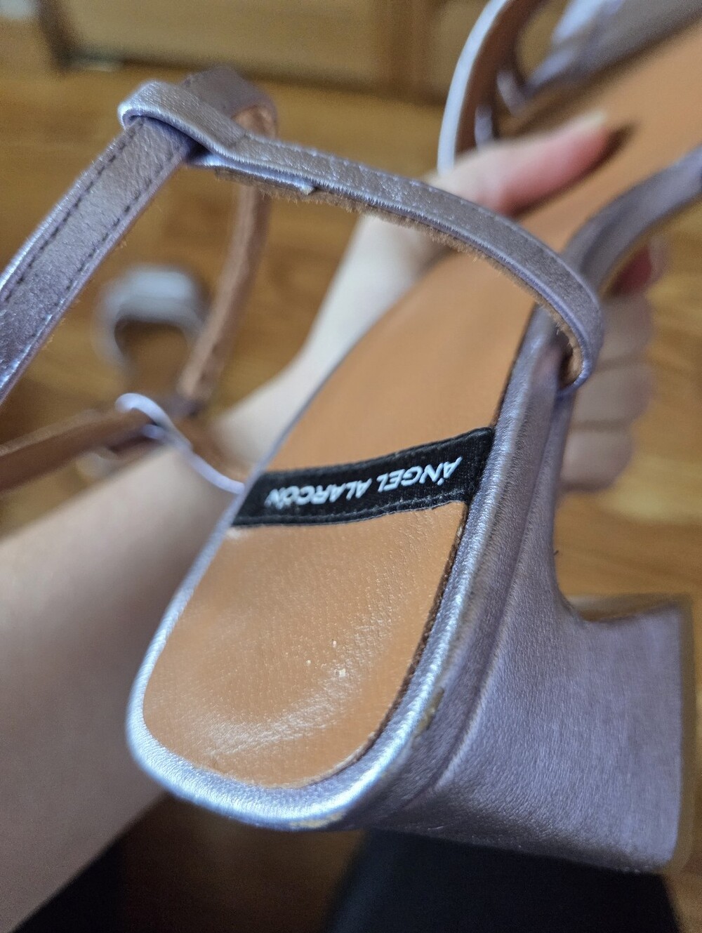 Metallic Lavender Strappy Block Heel Sandals - Picture 15 of 16